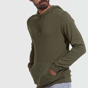 True Classic Men's M Green Waffle Long Sleeve Henley Hoodie Thermal Pullover